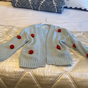 Light Blue Cardigan with strawberries